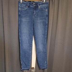 PAIGE Verdugo Ankle Womens Dark Blue Jeans Raw Hem Stretch Sz 28 EUC